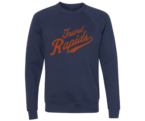 Grand Rapids- Retro Stadium Script Michigan Navy Sweatshirt