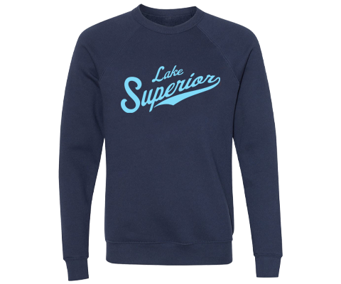 Lake Superior- Retro Stadium Script Michigan Navy Sweatshirt