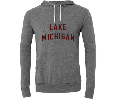 Lake Michigan Vintage Lettering Heather Gray Hoodie