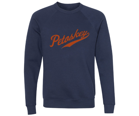 Petoskey Michigan Retro Stadium Script Navy Sweatshirt