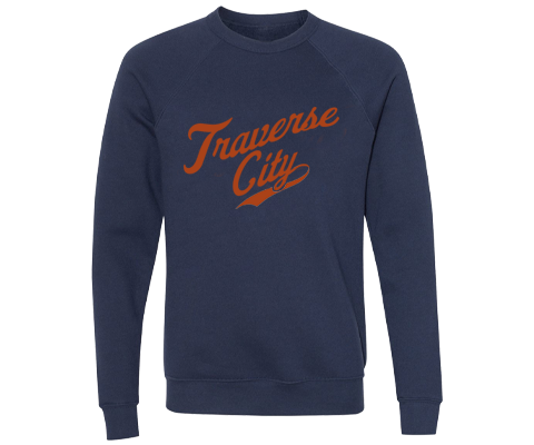 Traverse City Michigan Retro Stadium Script Navy Sweatshirt